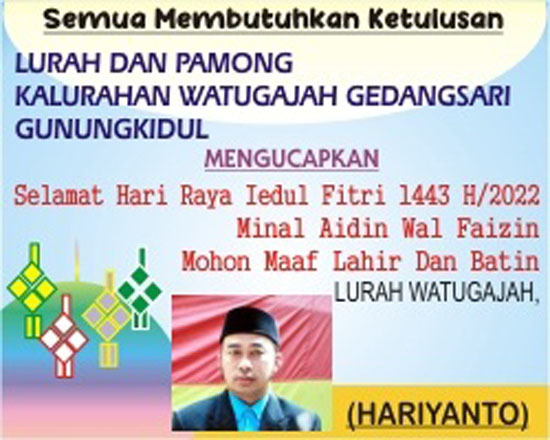 Haryanto Lurah Watugajah Gedangsari Gunungkidul Mengucapkan Selamat Hari Raya  Mohon Maaf Llahir Batin