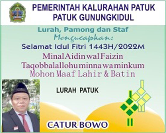 Catur Bowo  Lurah  Patuk Gunungkidul Mengucapkan Minal Aidzin Walfaidzin 