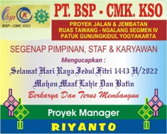 PT.CMK & BSP  Yogyakarta Mengucapkan Selamat Hari Raya Iedul  Iedul 1443 Maaf Lahir Batin
