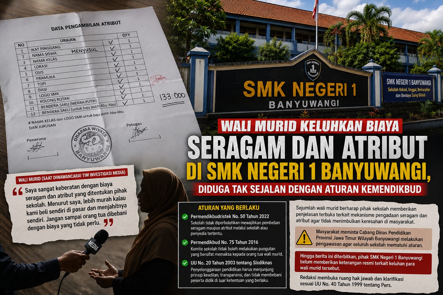 Wali Murid Keluhkan Biaya Seragam Dan Atribut Di SMK Negeri 1 Banyuwangi, Diduga Belum Sejalan Dengan Aturan Kemendikbud