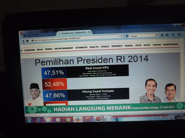Hasil Pilpres Pagi Ini  28 Profinsi Jokowi -JK  Tetap Unggul ,52,34 % Prabowo -Hata 47, 51 %